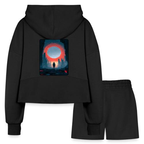 Cosmic Portal Future City Design - Women’s Cropped Hoodie & Jogger Short Set