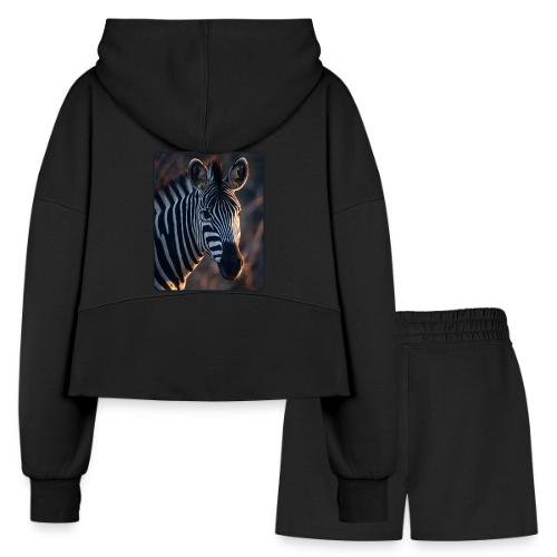 Majestic Zebra Sunset Portrait Design - Women’s Cropped Hoodie & Jogger Short Set