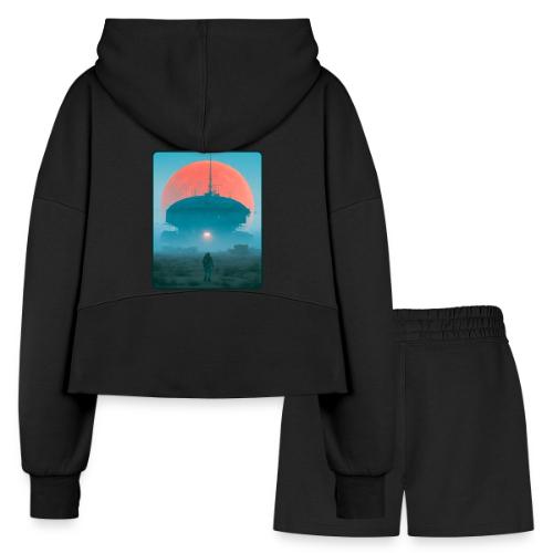 Astronaut Alien Outpost Design - Women’s Cropped Hoodie & Jogger Short Set