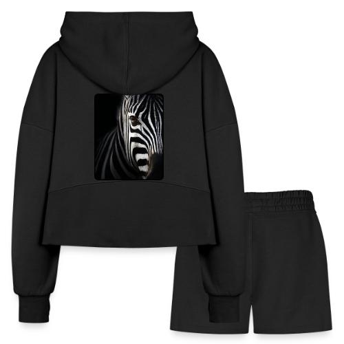 Zebra High Contrast Portrait Design - Women’s Cropped Hoodie & Jogger Short Set