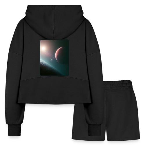 Deep Space Planet Horizon Art - Women’s Cropped Hoodie & Jogger Short Set