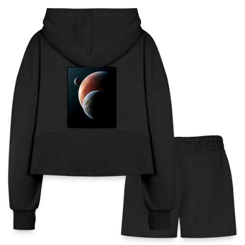 Three Planets Deep Space Design - Women’s Cropped Hoodie & Jogger Short Set