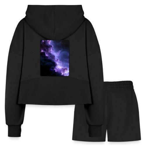 Purple Nebula Space Design - Women’s Cropped Hoodie & Jogger Short Set