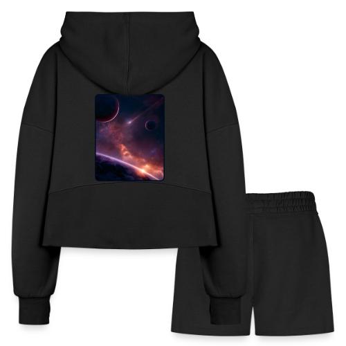 Cosmic Sunset Nebula Space Art - Women’s Cropped Hoodie & Jogger Short Set