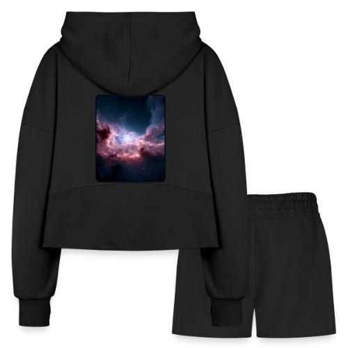 Radiant Cosmic Nebula Artwork - Women’s Cropped Hoodie & Jogger Short Set