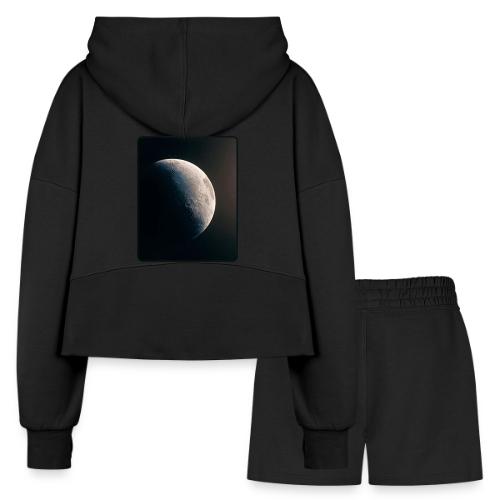 Crescent Moon Celestial Artwork - Women’s Cropped Hoodie & Jogger Short Set