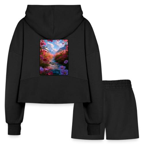 Dreamy Cosmos Valley Landscape Art - Women’s Cropped Hoodie & Jogger Short Set