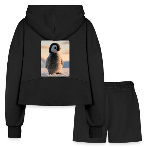 Cute Penguin Chick Sunrise Design - Women’s Cropped Hoodie & Jogger Short Set