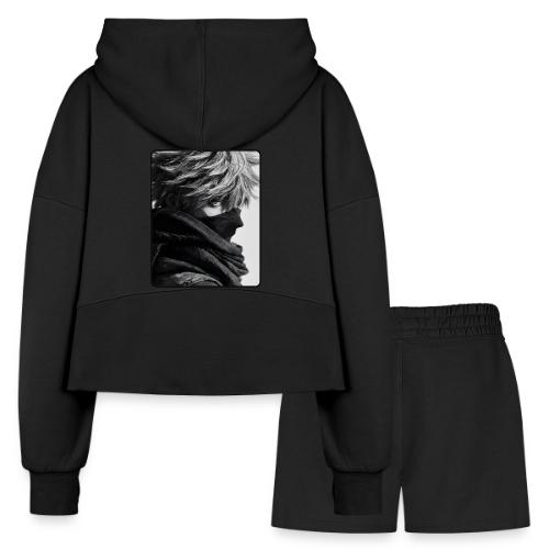 Battle-Worn Ninja Portrait - Women’s Cropped Hoodie & Jogger Short Set