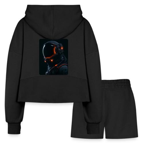 Futuristic Astronaut Helmet - Women’s Cropped Hoodie & Jogger Short Set