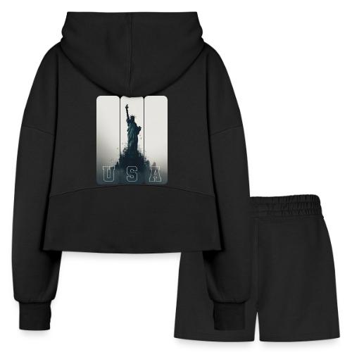 USA: Liberty Rising Over Manhattan - Women’s Cropped Hoodie & Jogger Short Set