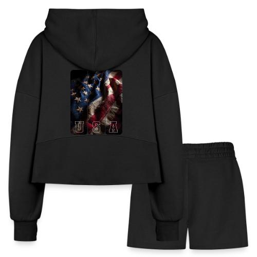USA: Worn Stars and Stripes - Women’s Cropped Hoodie & Jogger Short Set