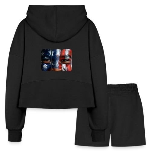 USA: Three Panels of Pride - Women’s Cropped Hoodie & Jogger Short Set