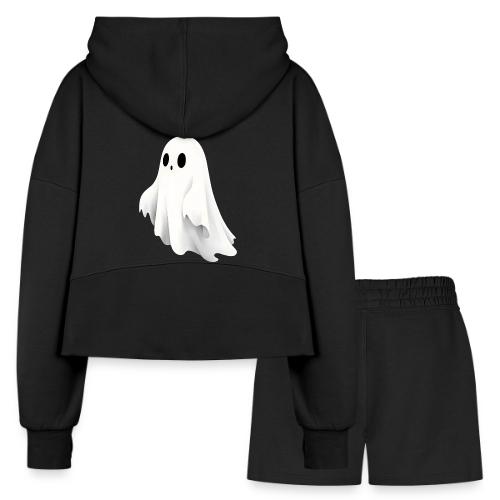 Cute Ghost Cartoon Design - Women’s Cropped Hoodie & Jogger Short Set