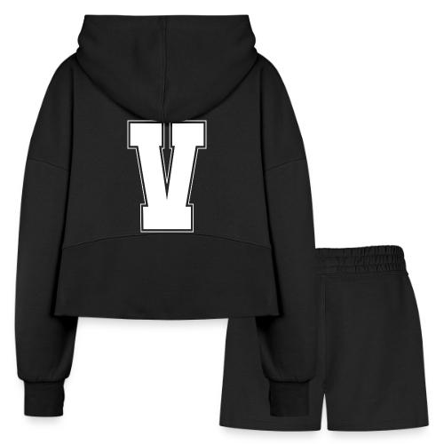 White Letter V – Varsity Alphabet Monogram - Women’s Cropped Hoodie & Jogger Short Set