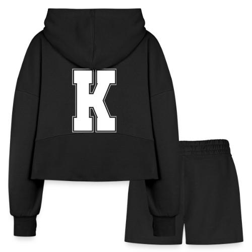 White Letter K – Varsity Alphabet Monogram - Women’s Cropped Hoodie & Jogger Short Set