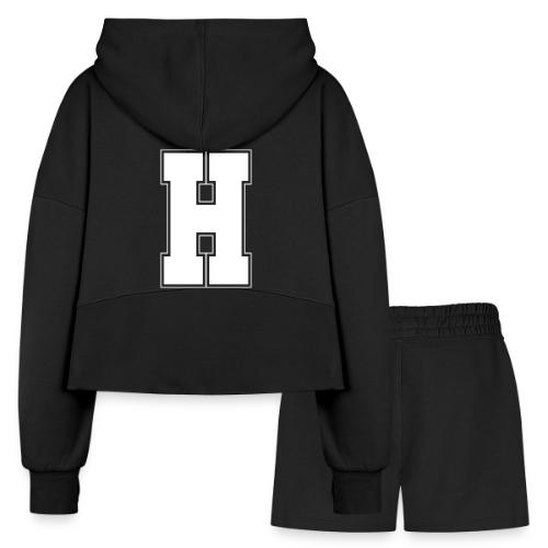 White Letter H – Varsity Alphabet Monogram - Women’s Cropped Hoodie & Jogger Short Set