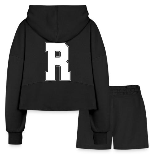 White Letter R – Varsity Alphabet Monogram - Women’s Cropped Hoodie & Jogger Short Set