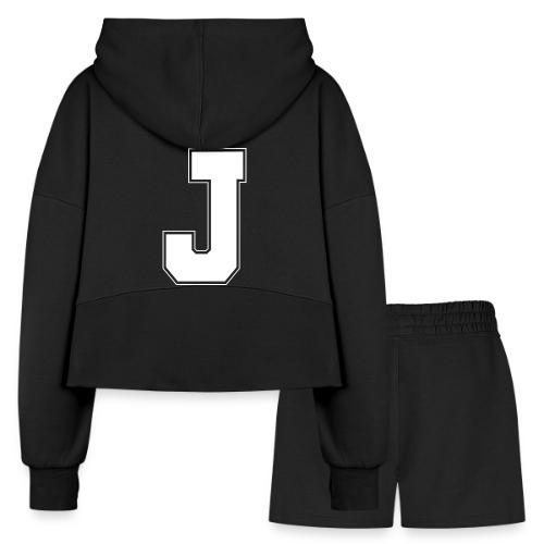 White Letter J – Varsity Alphabet Monogram - Women’s Cropped Hoodie & Jogger Short Set