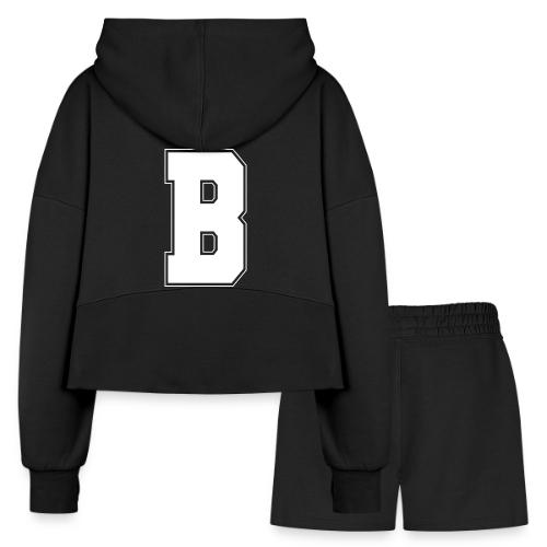 White Letter B – Varsity Alphabet Monogram - Women’s Cropped Hoodie & Jogger Short Set