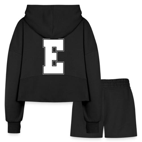 White Letter E – Varsity Alphabet Monogram - Women’s Cropped Hoodie & Jogger Short Set
