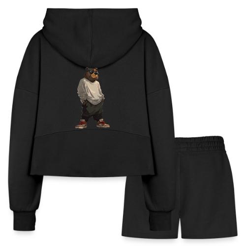 Urban Streetwear Bear Cool Apparel Design - Women’s Cropped Hoodie & Jogger Short Set