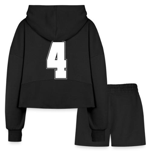 White Number 4 – Varsity Font - Women’s Cropped Hoodie & Jogger Short Set