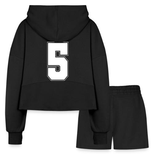 White Number 5 – Varsity Font - Women’s Cropped Hoodie & Jogger Short Set