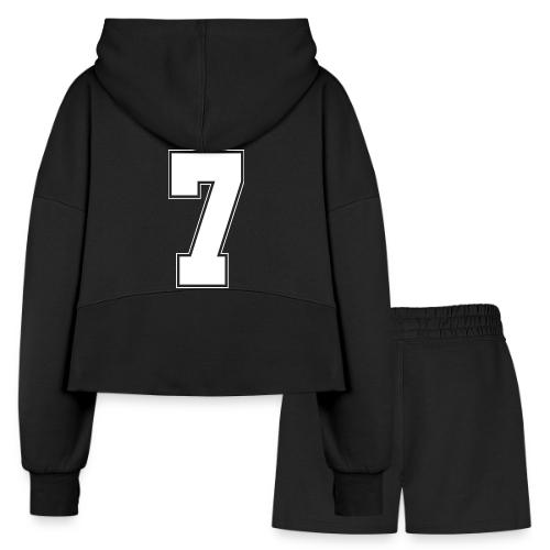 White Number 7 – Varsity Font - Women’s Cropped Hoodie & Jogger Short Set