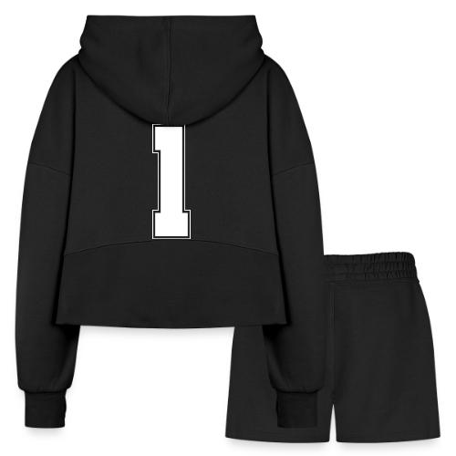 White Number 1 – Varsity Font - Women’s Cropped Hoodie & Jogger Short Set