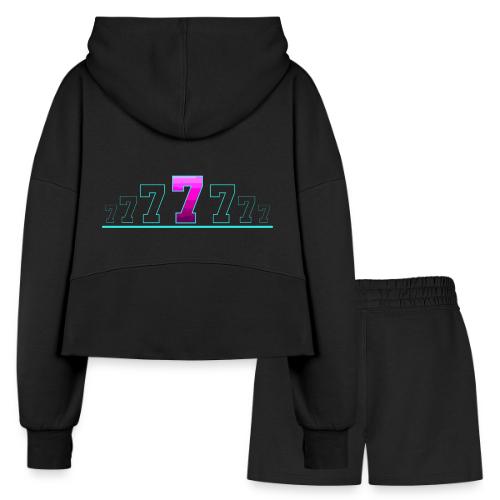 Number 7 in Magenta: Varsity Font - Women’s Cropped Hoodie & Jogger Short Set