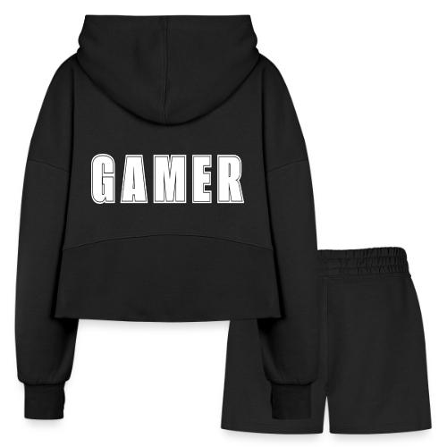 Gamer Collegiate White Text Design - Women’s Cropped Hoodie & Jogger Short Set