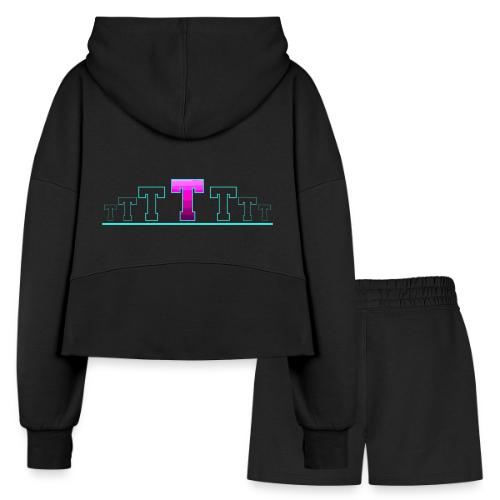 Letter T – Capital Varsity Alphabet Monogram - Women’s Cropped Hoodie & Jogger Short Set