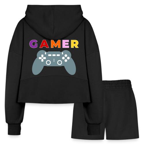 Colorful Gamer Controller Graphic - Women’s Cropped Hoodie & Jogger Short Set
