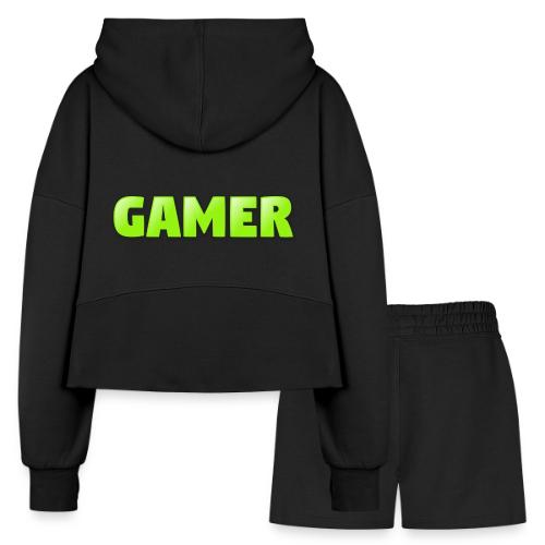 Gamer Neon Green Gaming Logo Design - Women’s Cropped Hoodie & Jogger Short Set