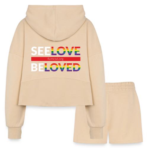 See Love, Be Loved at FUMCSD (white letters) - Women’s Cropped Hoodie & Jogger Short Set