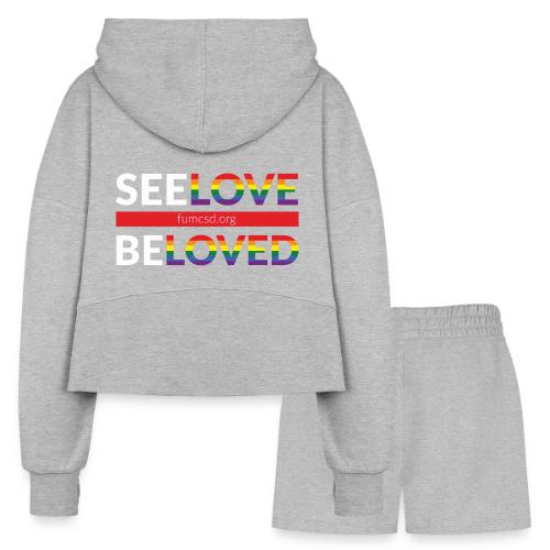 See Love, Be Loved at FUMCSD (white letters) - Women’s Cropped Hoodie & Jogger Short Set
