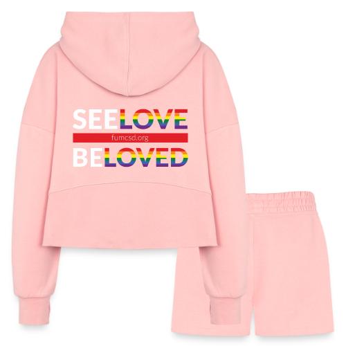 See Love, Be Loved at FUMCSD (white letters) - Women’s Cropped Hoodie & Jogger Short Set