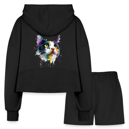 Cat: Painted Purr Expression - Women’s Cropped Hoodie & Jogger Short Set