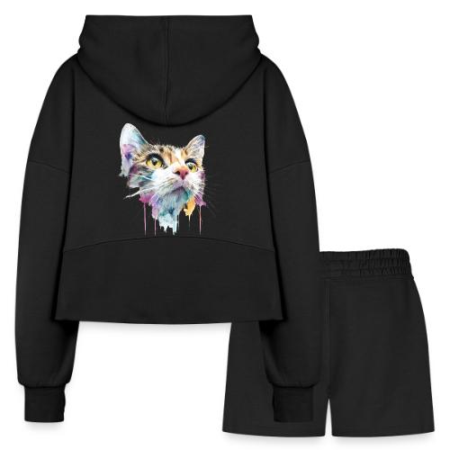 Chromatic Cat Splash - Women’s Cropped Hoodie & Jogger Short Set