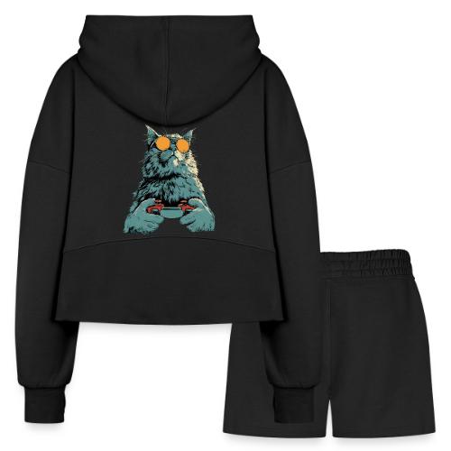 Cat: Fluff Mode On - Women’s Cropped Hoodie & Jogger Short Set
