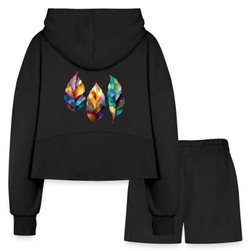 Art: Colorful Leaf Harmony - Women’s Cropped Hoodie & Jogger Short Set