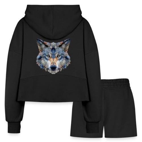 Wolf: Chromatic Wild Gaze - Women’s Cropped Hoodie & Jogger Short Set