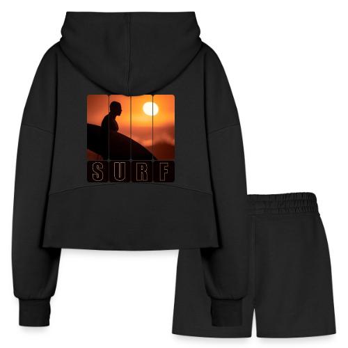 Surfing: Sunset Surf Panels - Women’s Cropped Hoodie & Jogger Short Set