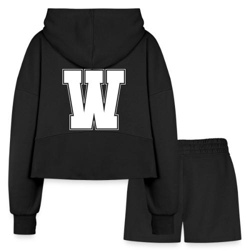 White Letter W – Varsity Alphabet Monogram - Women’s Cropped Hoodie & Jogger Short Set