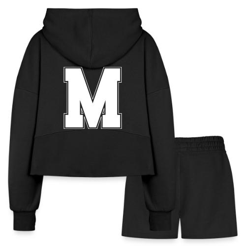 White Letter M – Varsity Alphabet Monogram - Women’s Cropped Hoodie & Jogger Short Set