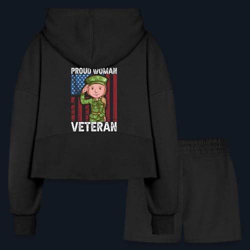 Proud Woman Veteran - Women’s Cropped Hoodie & Jogger Short Set