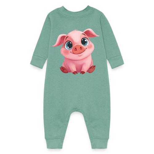 Adorable Cartoon Baby Pig Sitting with Big Eyes - Baby Fleece One Piece