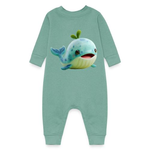Playful Green-Blue Baby Whale - Baby Fleece One Piece