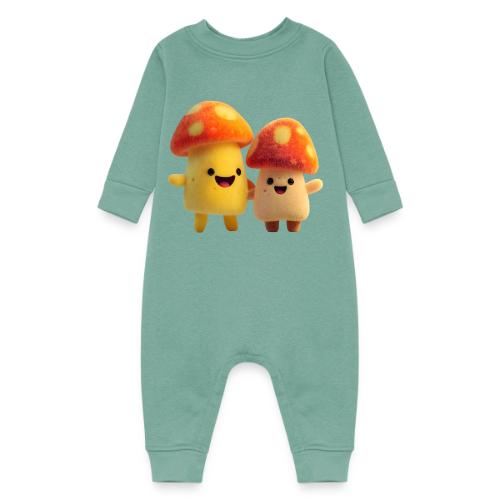 Joyful Cartoon Mushroom Duo - Baby Fleece One Piece